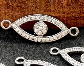 Sterling Silver Evil Eye Connector: Cubic Zirconia Charm for Jewelry Making