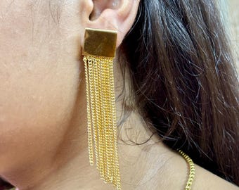 Gold Chain Tassel Earrings: Long Dangle Geometric Statement Jewelry