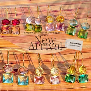 Colorful Gemstone Drop Earrings: Gold Plated Crystal Dangle Earrings