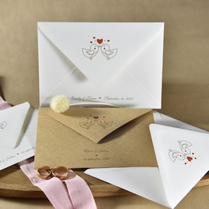 Buste da matrimonio con inseparabili – Testo personalizzato / Kraft, Bianco, Gesso / Formati C6 e B6