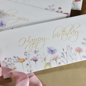 Enveloppe DL avec texte doré imprimé – 7 variantes pour mariage, anniversaire, amour, remerciement | Conception florale | Papeterie élégante