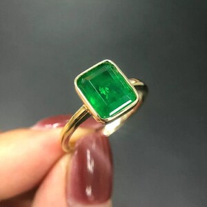 Lab Emerald Solitaire Ring: 14K Yellow Gold Plated Promise Ring