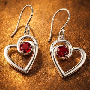 Pendientes colgantes de rubí en forma de corazón, plata de ley 925, joyería romántica con piedra preciosa roja.