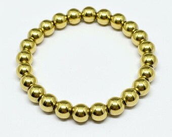 Pulsera de pirita dorada, joyería de piedras preciosas con cuentas redondas, unisex.