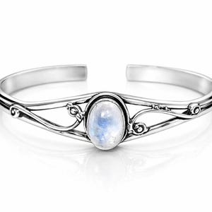 Handmade Moonstone Bangle: 925 Sterling Silver Boho Jewelry For Women