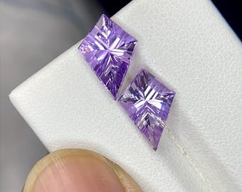 Natural Amethyst Kite Shape Gemstone, Rare Laser Cut Faceted Pairs , 13x9mm , 5cts