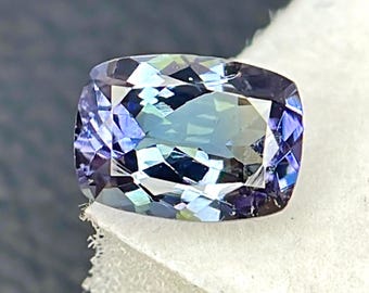 8.7x6.3mm Natural Unheated Tanzanite Faceted Loose Gemstone : Peacock Color , Cushion Cut , 1.70carats , #TZ88