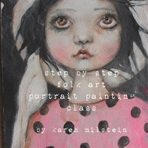 folk art portrait painting...polka dot sally.... my new online class...step by step easy instruction by karen milstein