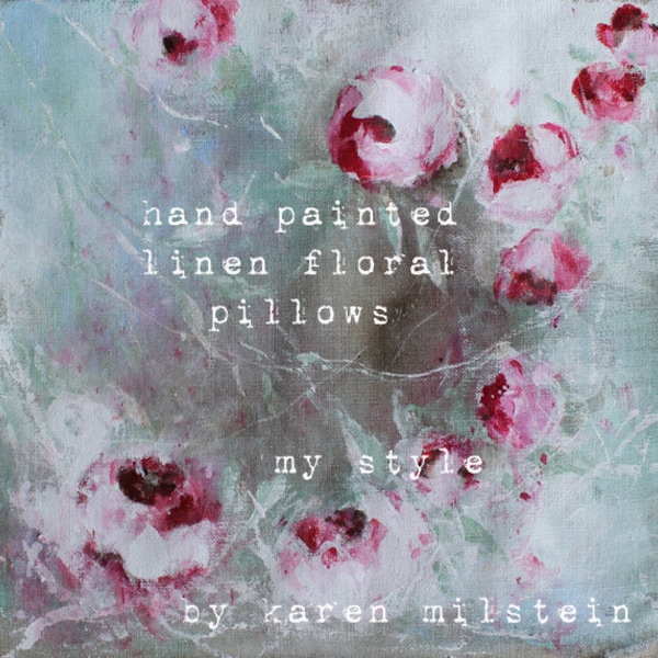 almohada de pintura floral de lino de clase en línea karen milstein