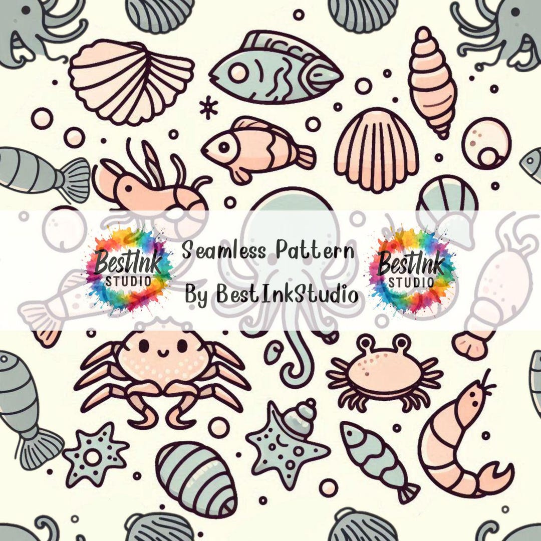 Cute Sea Creatures Seamless Pattern | Ocean Animal Design | Cream ...