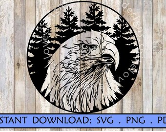 Bald Eagle SVG, Forest Scene, Nature Design (Digital Download)