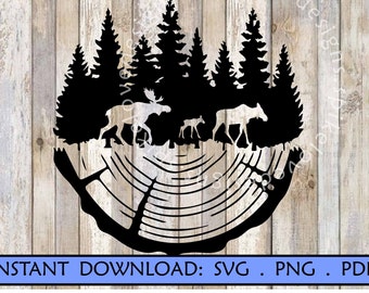 Tree Stump Moose SVG Forest Wildlife Scenery Hunting Camping clipart woodland animal Cricut Cut File Woods Wild adventure design