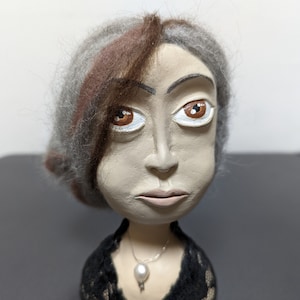 African American Black Art Doll  Sculpture OOAK Original Handmade Paper Clay, Melancholy Big Eyes Doll named Adeline by Melandolly