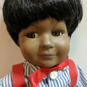 Vintage African American Porcelain Boy Doll 13&quot; in Black doll