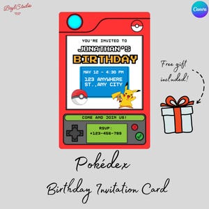 Faire-part d'anniversaire Pokémon | Carte d'invitation imprimable personnalisable de | Téléchargement instantané | Modèle de toile modifiable | Pokémon unique et amusant