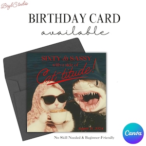 Soixante et impertinente Madame Cat Card de Zazzle.be Liste d'envies Vous avez des idées ? Carte d'anniversaire drôle pour le soixantième | Joli cadeau d'anniversaire pour elle | Carte d'anniversaire imprimable personnalisable | Chat