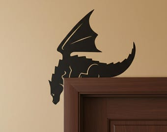Dragon Door Corner Metal Decor, Custom Dragon Door Topper for Decoration, Playful Dragon Entryway Art, Unique Gift for Fantasy Dragon Lovers