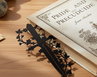 Marcapáginas elegante con forma de daga floral, inserto único para rincón de lectura, sujetalibros de metal con forma de daga, decoración gótica para estanterías, decoración de fantasía