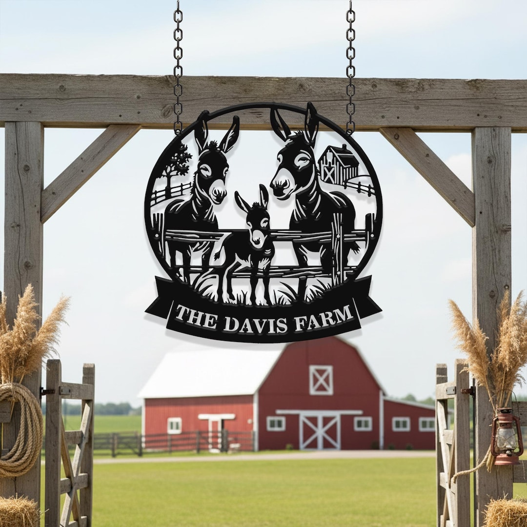 Custom Donkey Farm Sign Hanging Decor, Donkey Metal Art, Donkey ...