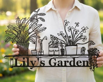 Personalized Potted Flowers Metal Wall Art: Garden Decor, Custom Garden Yard Art, Potted Plant Wall Decor, Gift for Mom, Christmas Gift