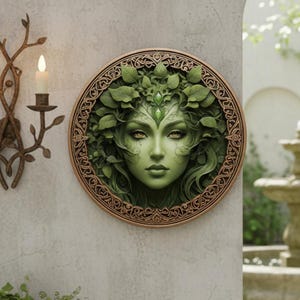 2D FLAT Green Woman Metal Sign, Nature Lover's Wall Art Decor, Garden Guardian, Garden Sign, Celtic Plaque, FLAT Sign, Gargoyle Sign