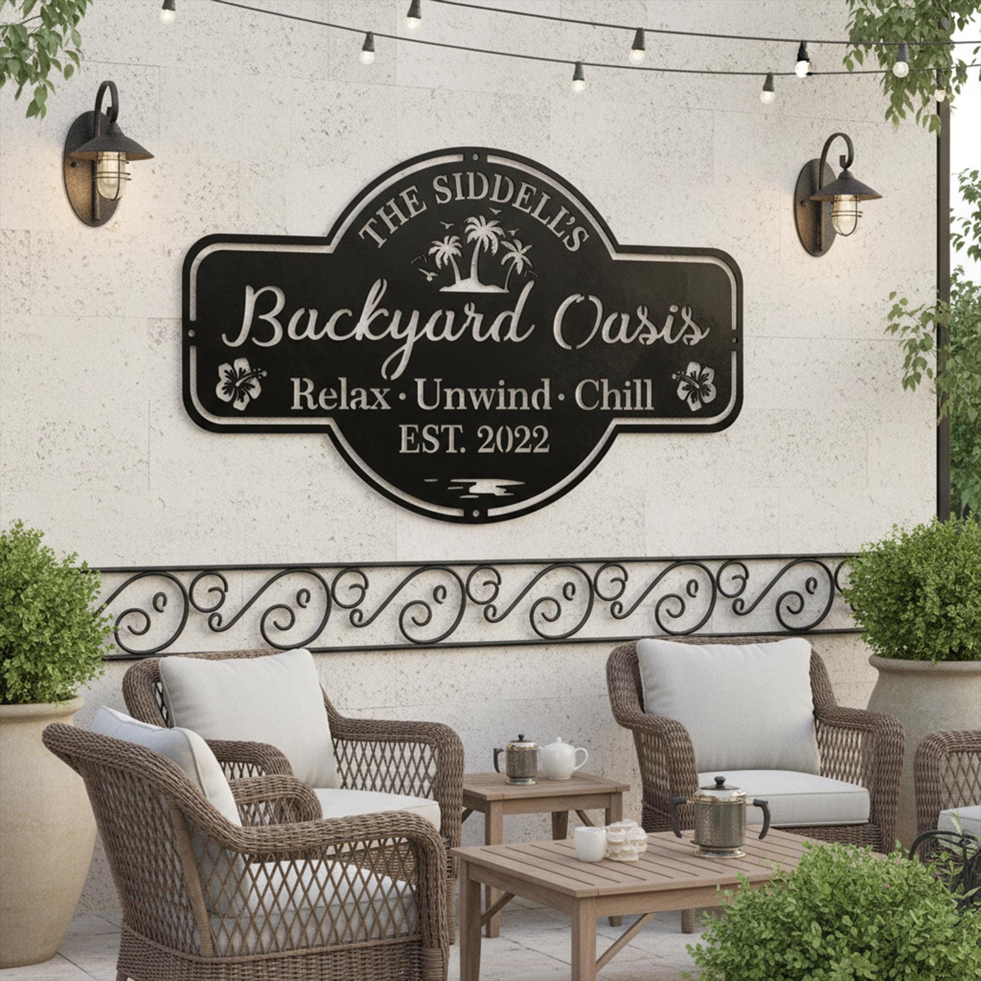 Custom Backyard Oasis Metal Sign, Personalized Outdoor Decor, Outdoor ...