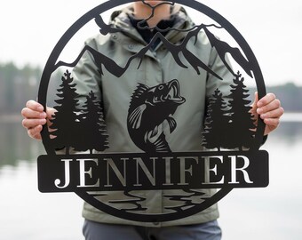Personalized Fish Name Metal Sign, Custom Bass Fishing Outdoor Name Decor, Fishing Lover Wall Art Decor, Bass Fishing Sign, Fishing Gift