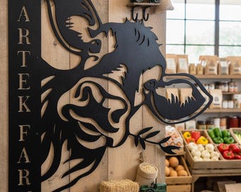 Letrero de metal personalizado de vaca para granja, decoración rústica de granero, arte de pared de granja para exteriores, letrero de granero, regalo de granjero