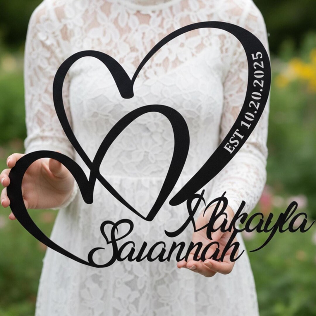 Personalized Wedding Gift for Couple, Metal Heart Sign With Name and ...