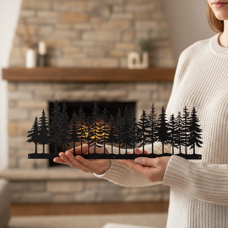 Forest Metal Wall Art, Forest of Pine Tree Scene Wall Decor, Nature ...