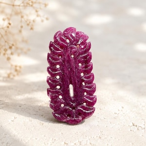 Natural Ruby Carved Pendant | Intricate Leaf Design Gemstone Carving | Handmade Statement Pendant | Collector Gemstone | kilangi