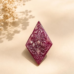 Natural Ruby Carved Gemstone | Floral Leaf Carving | Ruby Cabochon | Handmade Statement Stone | Jewelry Making