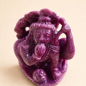 Hand Carved Gemstone Makhan Chor Krishna Idol | Bal Gopal Krishna Statue | Natural Purple Gemstone Carving | Hindu Decor | Krishna Gift