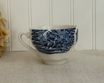 Staffordshire Liberty Blue Paul Revere Tea Cup • Vintage Transferware