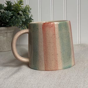 Vintage Studio Pottery Mug • Pastel Stripe Ceramic Cup Cottagecore