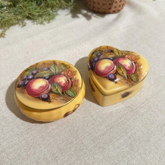 Vintage Aynsley Fruit Trinket Box | Round or Heart-Shaped | Sold Individually