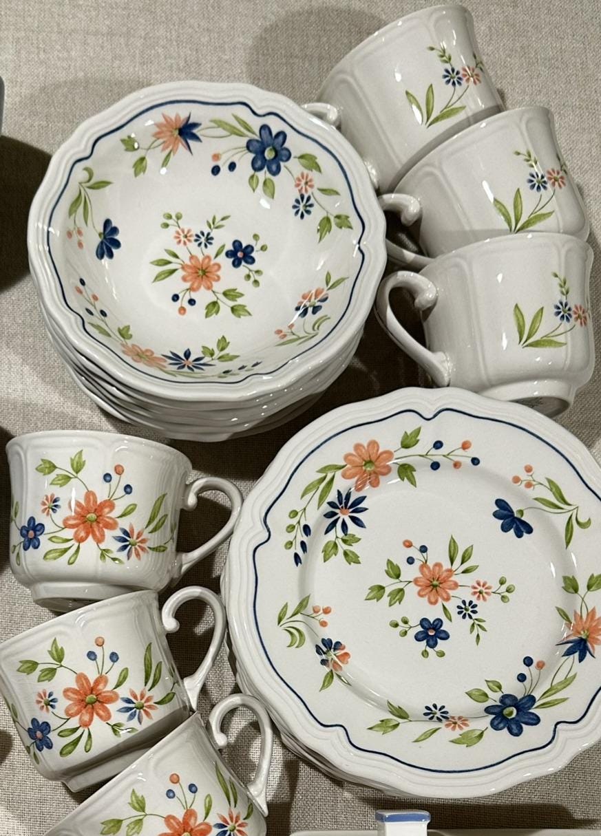 Vintage Country French Ironstone Dinnerware – Plates, Bowls, or Cups (Choose Set)