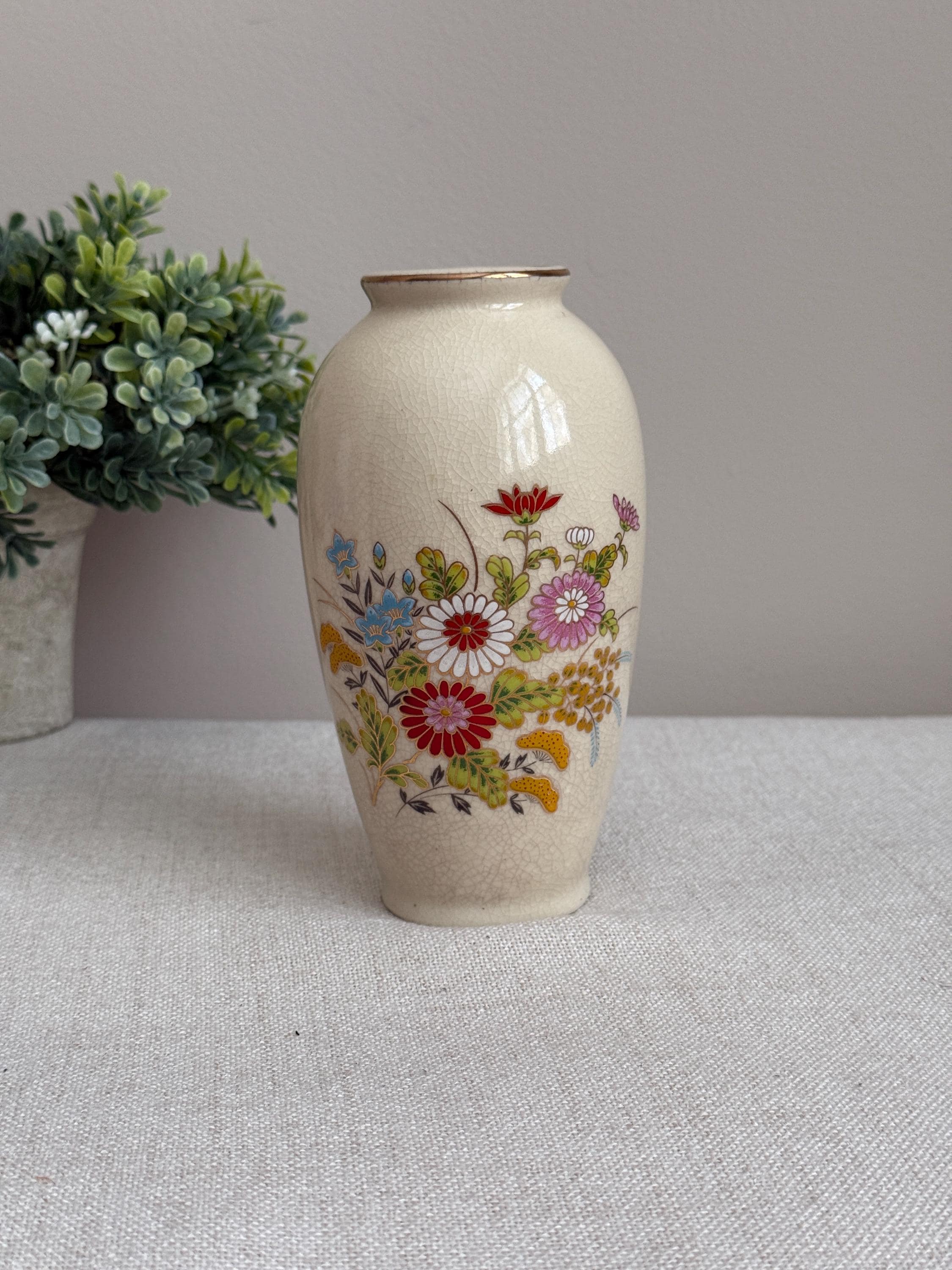 Vintage Vase Floral Crackle Glaze Japan - Etsy