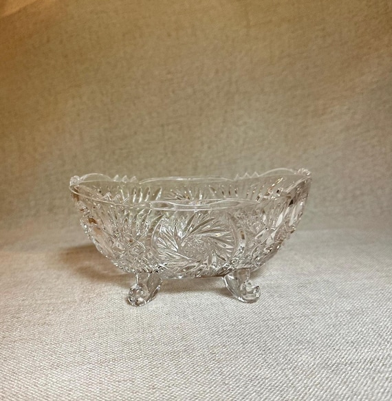 Vintage Pressed Glass Footed Candy Dish | Sawtooth Edge & Starburst Pattern