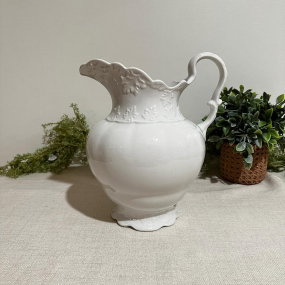Antique White Pitcher | K.T.&K. Semi-Vitreous Porcelain