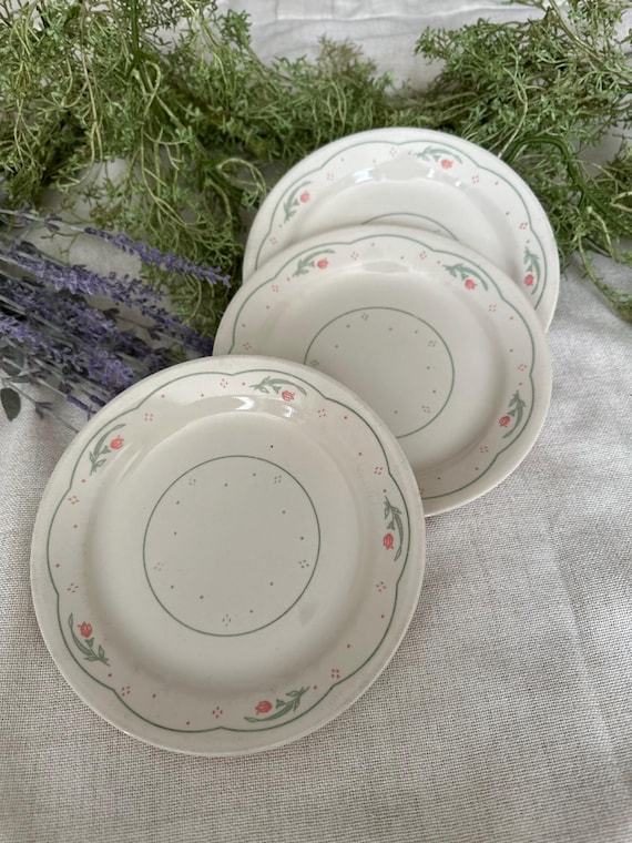 Set of 3 Corelle Calico Rose Bread Plates | Vintage Floral Rim, Decorative Use
