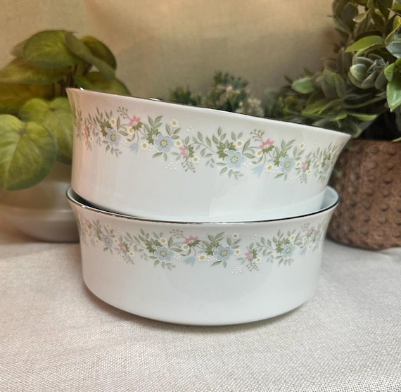Johann Haviland Bavaria Germany Serving Bowl | Blue Floral Garland with Silver Rim