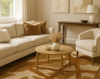 Modern Abstract Rug with Carving | Handmade Tufted Brown Beige Rug for Living Room , Bedroom