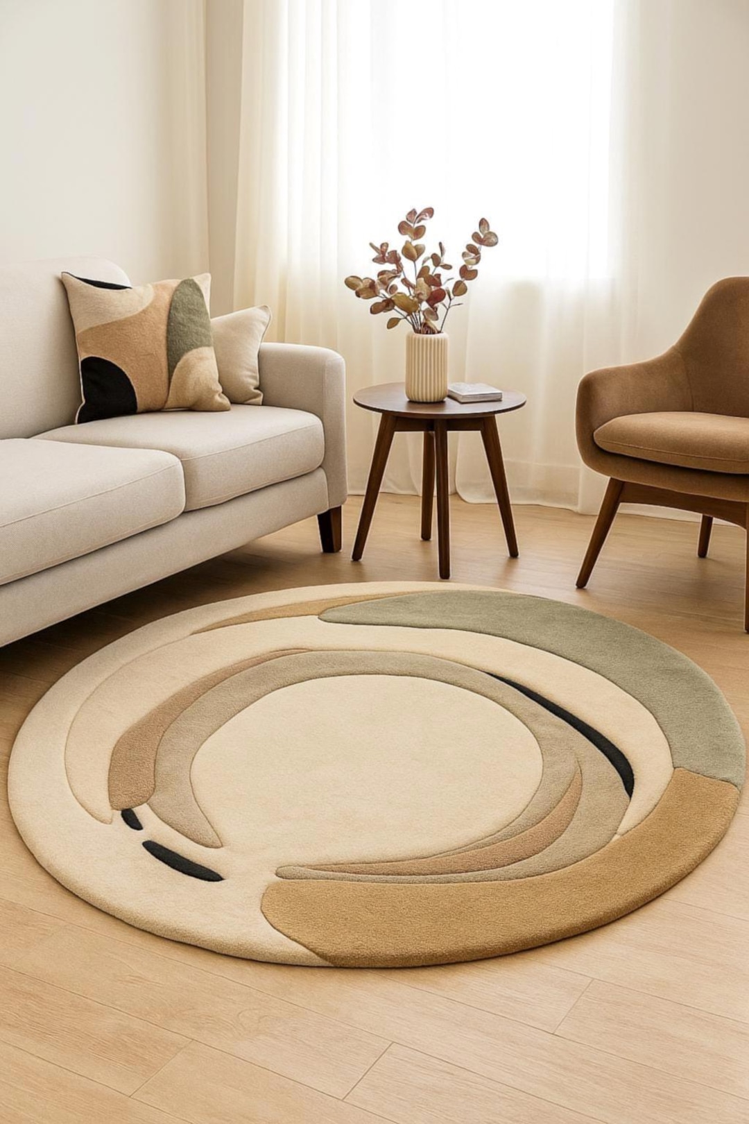Tan Round Rug Handmade Tufted Round Rug: Modern Beige, Rust, Green, or Black Area Rug ...