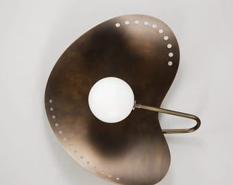 Handmade Brass Mid Century Modern Wall Sconce, Frosted Globe Light