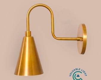 Handmade Raw Brass Vintage Wall Sconce With Cone Shade