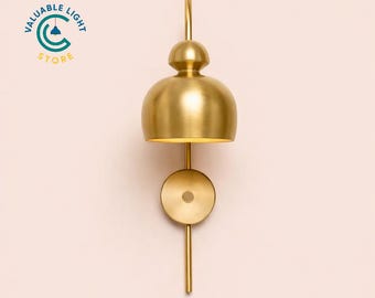 Handmade Mid Century Brass Dome Wall Sconce Elegant Vertical Light