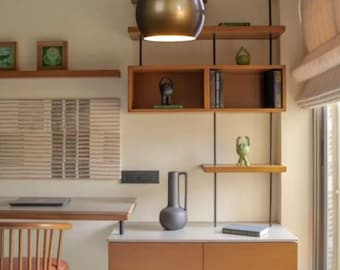 Mid Century Modern Brass Pendant Light: Round Ceiling Lamp