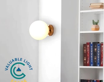 Modern Gold Full Moon Wall Sconce, Milky White Glass Globe