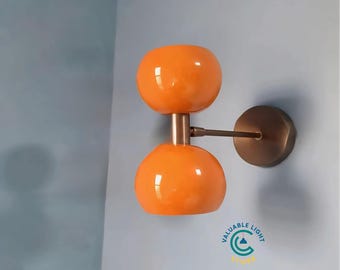 1950s Italian Stilnovo Orange Diabolo Sconce Pair, Modern Brass Wall Lights